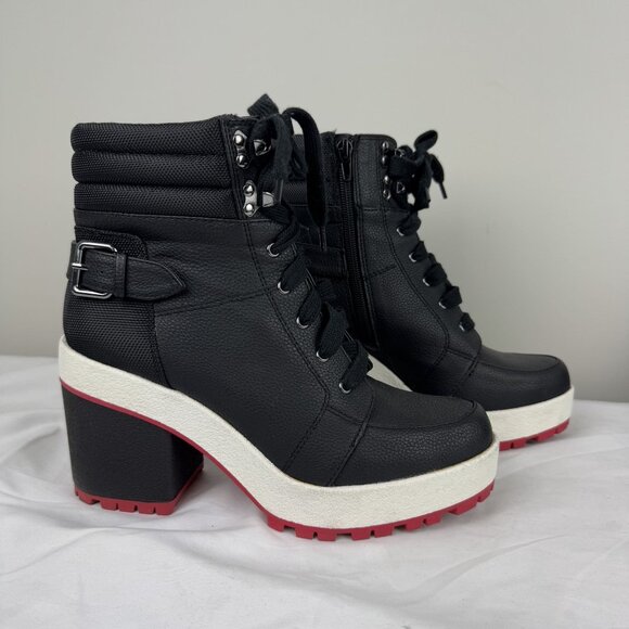 Mix No. 6 Denari Platform Block Booties Black Chunky Heel Lace Up Combat Style 8 - Picture 4 of 10